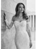 Strapless Ivory Full Lace Beaded Wedding Dress With Removable Sleeves